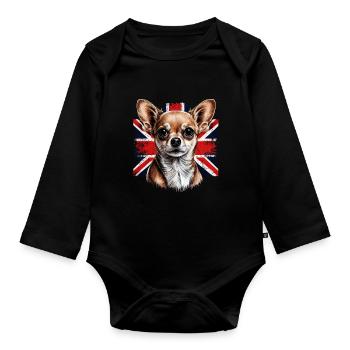 Chihuahua - Großbritannien England Flagge Farben - Baby Bio-Langarm-Body - Schwarz - Vorne