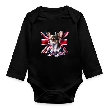 Chihuahua - Großbritannien England Flagge Farben - Baby Bio-Langarm-Body - Schwarz - Vorne