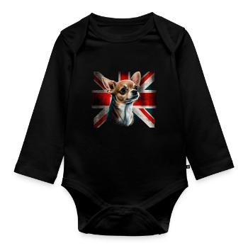 Chihuahua - Großbritannien England Flagge Farben - Baby Bio-Langarm-Body - Schwarz - Vorne