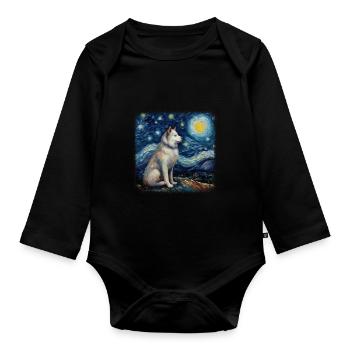 Malamute d’Alaska Van Gogh nuit étoilée - Body Bébé bio manches longues - noir - Devant
