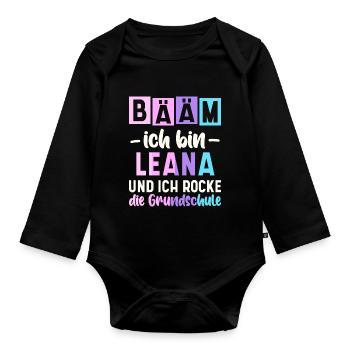 Name Leana Geschenk Grundschule - Baby Bio-Langarm-Body - Schwarz - Vorne