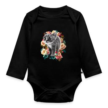 Katze - Baby Bio-Langarm-Body - Schwarz - Vorne