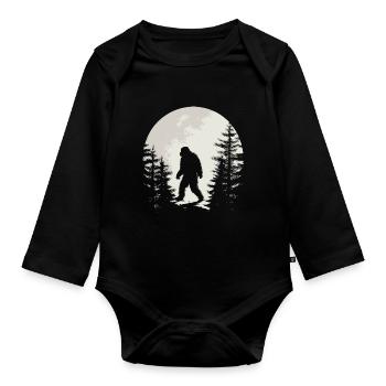 Spooky Bigfoot Silhouette Full Moon Mystery - Organic Longsleeve Baby Bodysuit - black - Front
