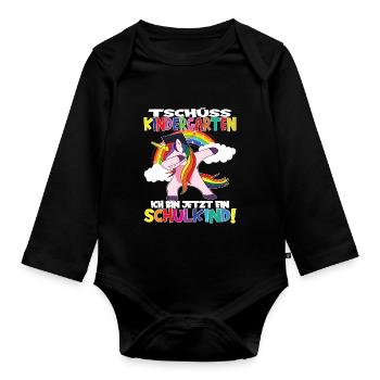 Tschüss Kindergarten Ich Bin Jetzt Ein Schulkind! - Baby Bio-Langarm-Body - Schwarz - Vorne