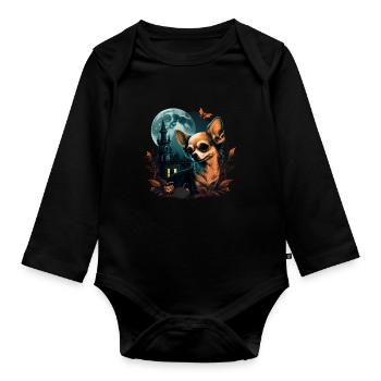 Chihuahua Costume d'Halloween - Citrouille - Body Bébé bio manches longues - noir - Devant