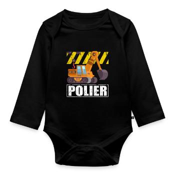 Polier Geschenkidee Baustelle - Baby Bio-Langarm-Body - Schwarz - Vorne
