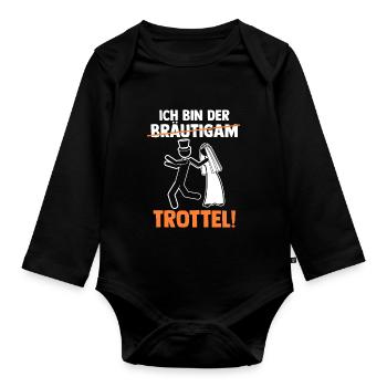 Bräutigam Hochzeit Heiraten Junggesellenabschied - Baby Bio-Langarm-Body - Schwarz - Vorne
