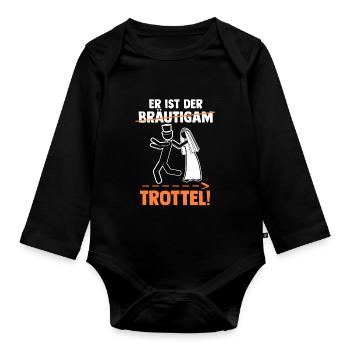 Bräutigam Hochzeit Heiraten Junggesellenabschied - Baby Bio-Langarm-Body - Schwarz - Vorne