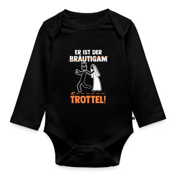 Bräutigam Hochzeit Heiraten Junggesellenabschied - Baby Bio-Langarm-Body - Schwarz - Vorne