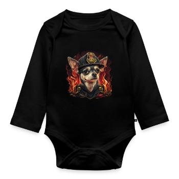 Chihuahua - Pompier Chien Cool Hommes Chapeau Feu - Body Bébé bio manches longues - noir - Devant