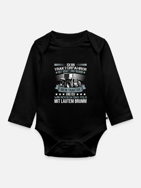 Ich bin Traktorfahrer Schlepper Sprüche - Baby Bio-Langarm-Body - Schwarz