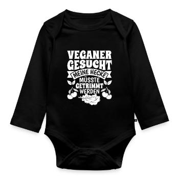 Veganer gesucht Anti Veganer lustig - Baby Bio-Langarm-Body - Schwarz - Vorne
