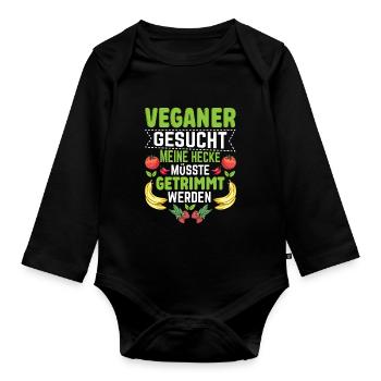Veganer gesucht lustig Anti Vegan - Baby Bio-Langarm-Body - Schwarz - Vorne