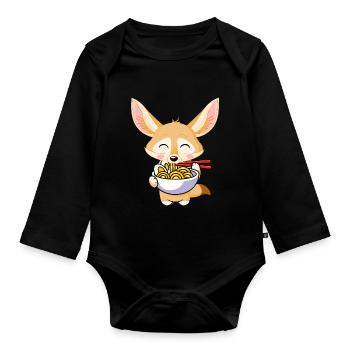 Fennec Renards Nourriture Ramis Nouilles Fennec Renards - Body Bébé bio manches longues - noir - Devant