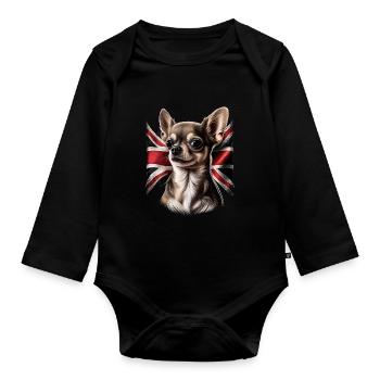 Chihuahua - Großbritannien England Flagge Farben - Baby Bio-Langarm-Body - Schwarz - Vorne