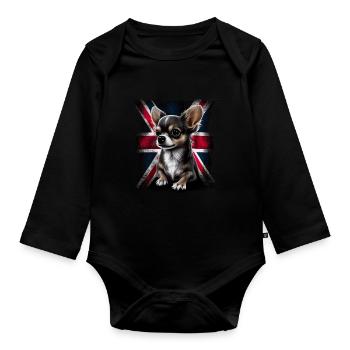 Chihuahua - Großbritannien England Flagge Farben - Baby Bio-Langarm-Body - Schwarz - Vorne