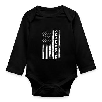 USA Fahne Katheterlabor Krankenschwester - Baby Bio-Langarm-Body - Schwarz - Vorne