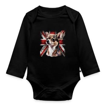 Chihuahua - Großbritannien England Flagge Farben - Baby Bio-Langarm-Body - Schwarz - Vorne