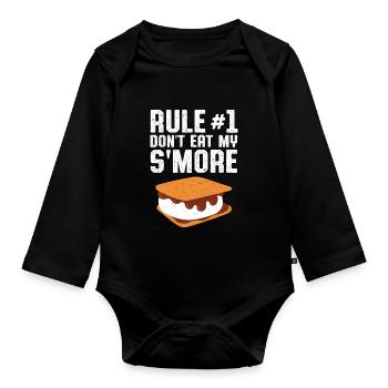 Rule Number 1 Don't Eat My Smores Funny Camping Ca - Organic Longsleeve Baby Bodysuit - black - Front