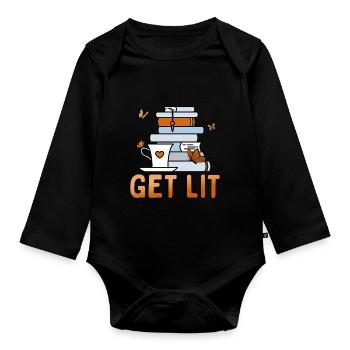 Get Lit Reading Quotes Rat de bibliothèque introverti - Body Bébé bio manches longues - noir - Devant