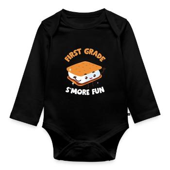 Funny First Grade Is Smore Fun Cute Kids Marshmall - Organic Longsleeve Baby Bodysuit - black - Front