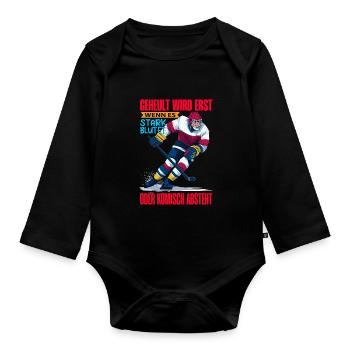 Eishockey Geschenk Eishockeyspieler Hockey - Baby Bio-Langarm-Body - Schwarz - Vorne