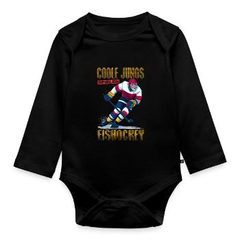Eishockey Geschenk Eishockeyspieler Hockey - Baby Bio-Langarm-Body - Schwarz - Vorne