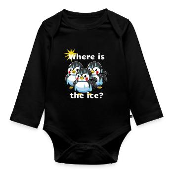 Schwitzende Pinguine. Klima es ist zu warm. - Baby Bio-Langarm-Body - Schwarz - Vorne