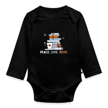Frieden Liebe Lesen Buchliebhaber Sommer Lesung - Baby Bio-Langarm-Body - Schwarz - Vorne