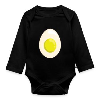 Ei Egg Eigelb Speck Frühstück Morgen - Baby Bio-Langarm-Body - Schwarz - Vorne