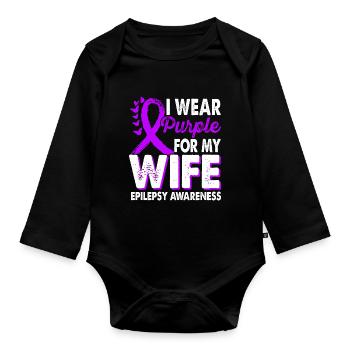 Wear purple for the month of the - Organic Longsleeve Baby Bodysuit - black - Front