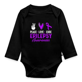 Peace Love Cure Epilepsy Awareness Month Purple - Organic Longsleeve Baby Bodysuit - black - Front
