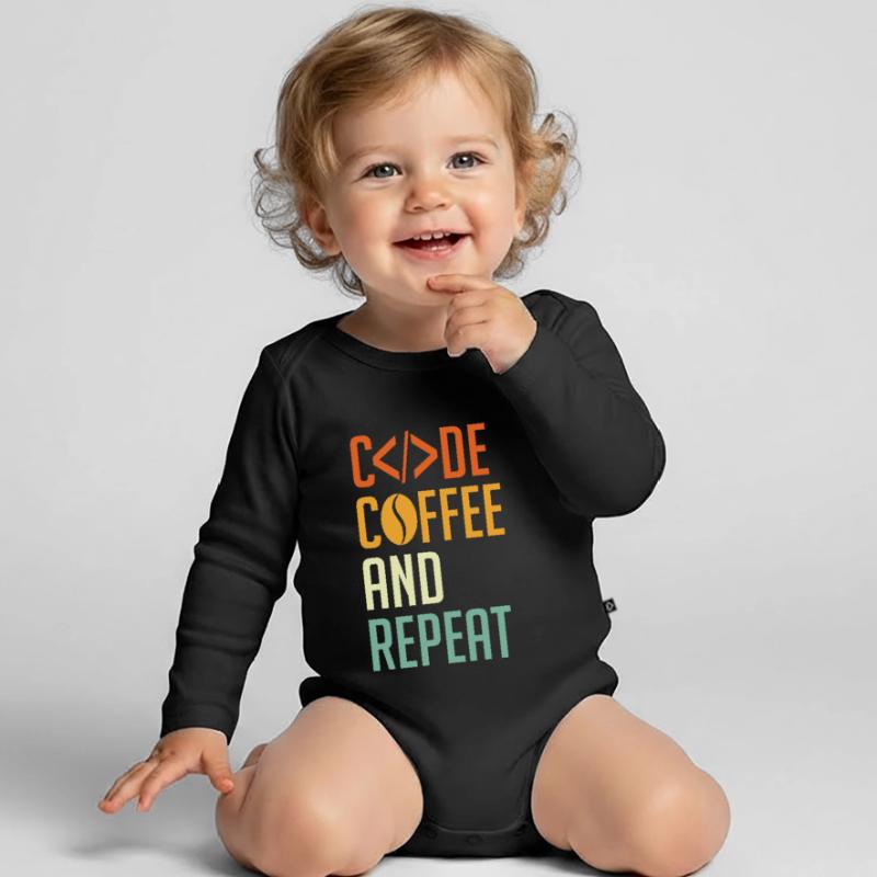 Coder Spruch Code Coffee and Repeat Baby Bio-Langarm-Body
