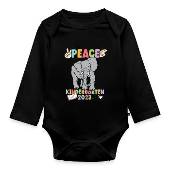Elefant Peace Kindergarten 2023 - Baby Bio-Langarm-Body - Schwarz - Vorne