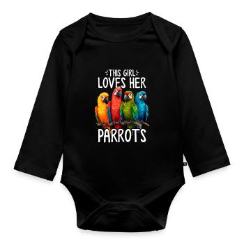 Lustige Mädchen Papagei Vogel Dame Papagei Mama Quäker - Baby Bio-Langarm-Body - Schwarz - Vorne