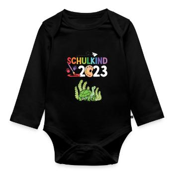 Schildkröte Schulanfang Schulkind 2023 - Baby Bio-Langarm-Body - Schwarz - Vorne