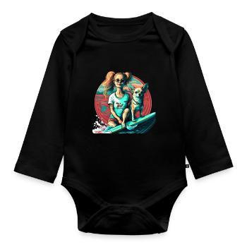 French Bulldog | SUP Stand Up Paddling Surf Girl - Organic Longsleeve Baby Bodysuit - black - Front