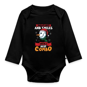 Funny Snowman Season Winter Christmas Snowman Joy - Organic Longsleeve Baby Bodysuit - black - Front