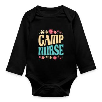 Camping Nurse Floral Design - Body Bébé bio manches longues - noir - Devant