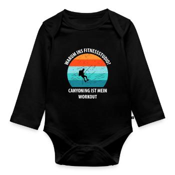 Canyoning Bergsteigen Klettern Wandern Berge - Baby Bio-Langarm-Body - Schwarz - Vorne