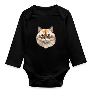 Birman Cat Polygon Design - Organic Longsleeve Baby Bodysuit - black - Front
