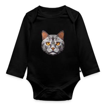 British Shorthair Cat BSH Low Polygon - Body Bébé bio manches longues - noir - Devant