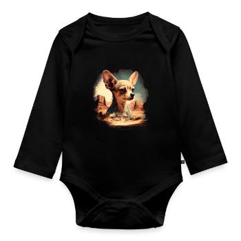 Chihuahua | Bunte Kunst Schöner Hund - Baby Bio-Langarm-Body - Schwarz - Vorne
