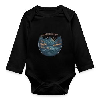 Wanderlust Hiking Lovers Hiking - Organic Longsleeve Baby Bodysuit - black - Front