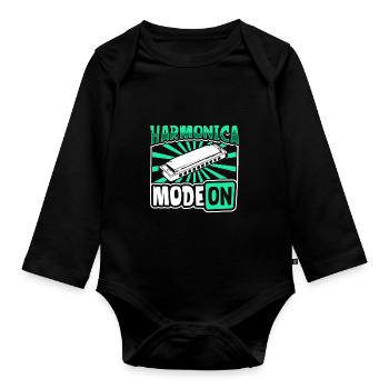 Harmonika Modus An - Mundharmonika - Baby Bio-Langarm-Body - Schwarz - Vorne
