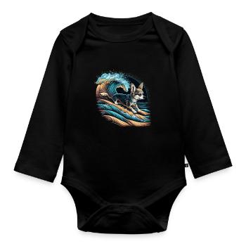 Chihuahua | Surf Cool Planche Surfeur Océan Chien - Body Bébé bio manches longues - noir - Devant