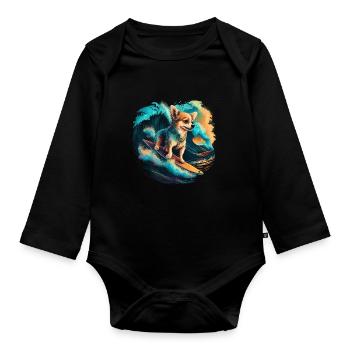 Chihuahua | Surf Cool Planche Surfeur Océan Chien - Body Bébé bio manches longues - noir - Devant