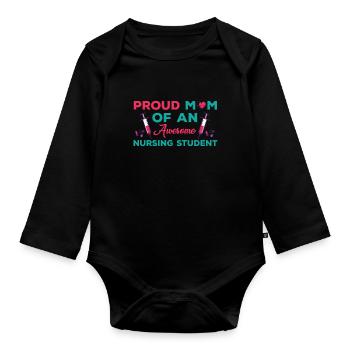Proud design of nursing student mom - Organic Longsleeve Baby Bodysuit - black - Front