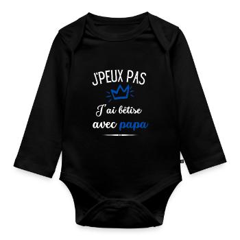 J'peux pas j ai Bêtise Avec Papa - Body Bébé bio manches longues - noir - Devant