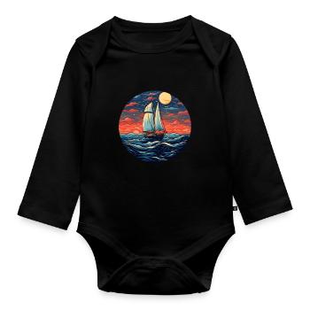 Sailing ship sailor - Organic Longsleeve Baby Bodysuit - black - Front